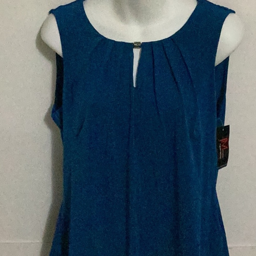 JM Studio Sleeveless Pleated Keyhole Tank Top - Blue NWT size 1X